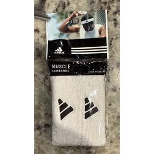 Adidas Climalite 1" Muscle Armbands Odor Resistant One Pair  White Sz Stretch